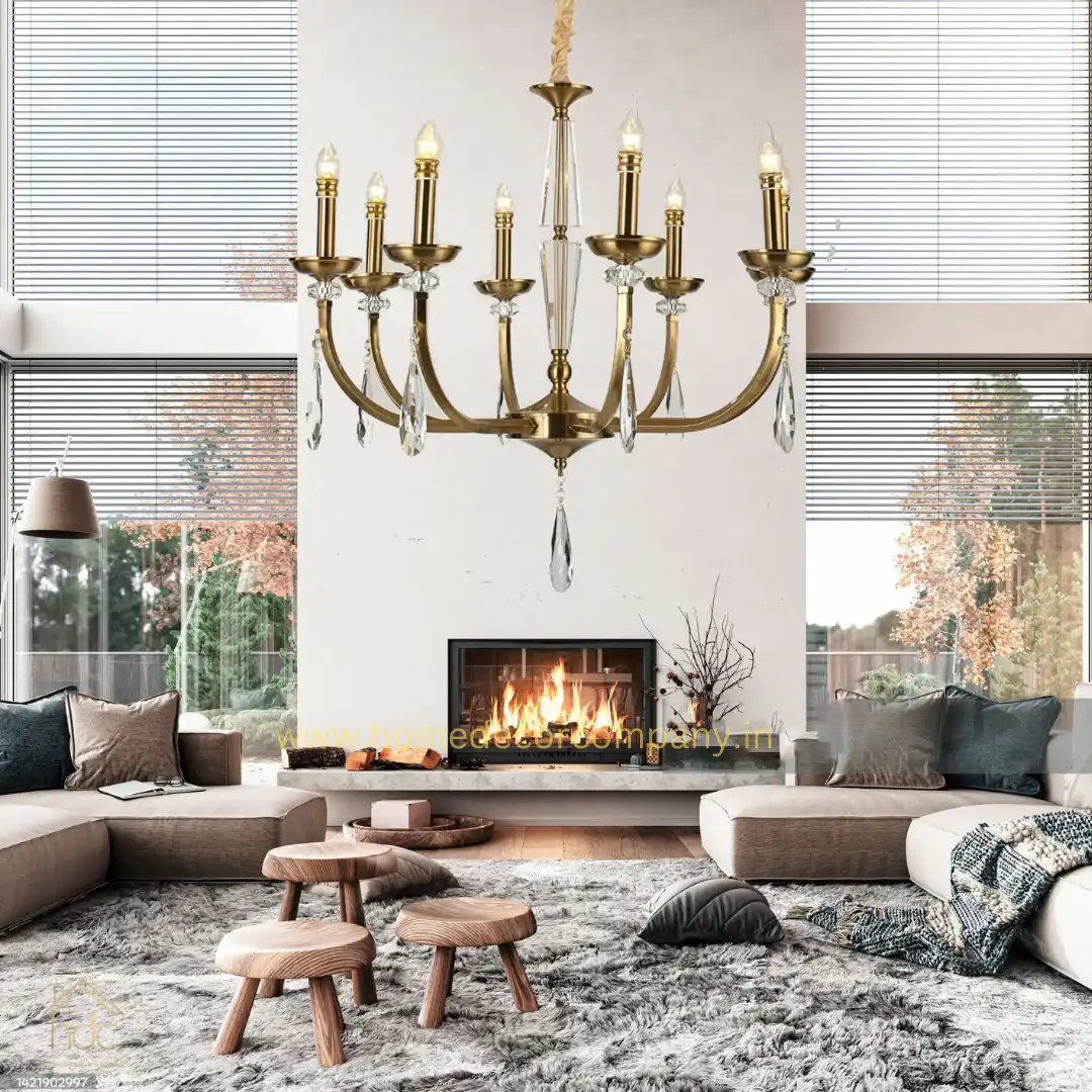 8 Light Antique Brass Italian Chandelier Light for Dining Hall - Warm White